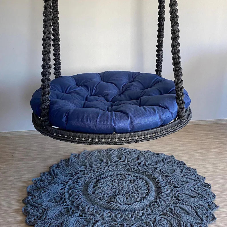 Round Macrame Swing Chair With Mattress For Adults - Leechoo